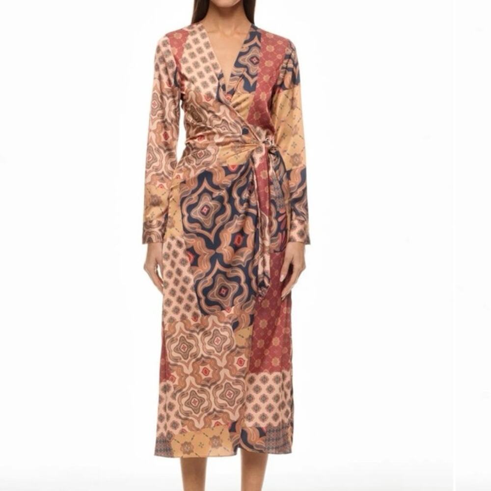 MISA Los Angeles Eliza Patchwork Wrap Dress Medium